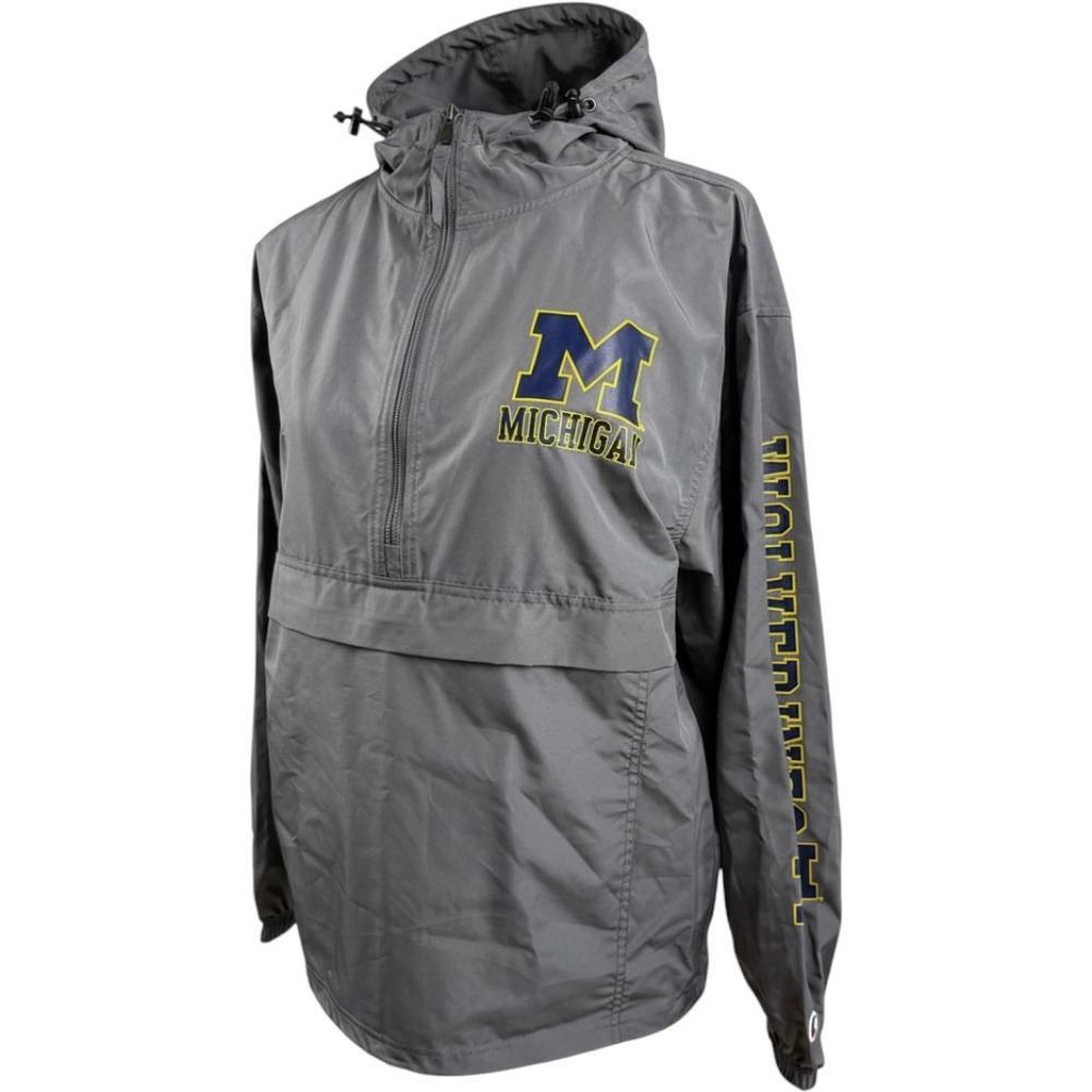 Champion Michigan Wolverines Quarter Zip Hooded Windbreaker Jacket Small NEW